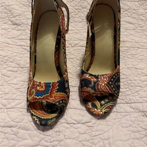 Elegant Paisley Peep-Toe Heels